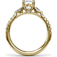 Emerald Cut Engagement Ring Setting with Tapered Baguette and Pavé Round Diamonds by Fana - 0.38 Carat Total Diamond Weight