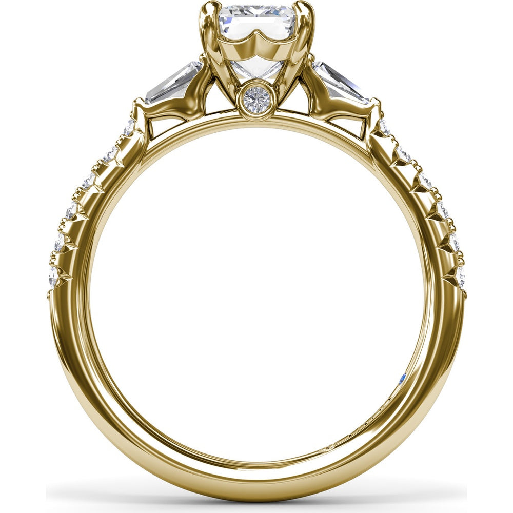 Emerald Cut Engagement Ring Setting with Tapered Baguette and Pavé Round Diamonds by Fana - 0.38 Carat Total Diamond Weight