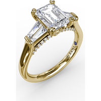 Emerald-Cut Engagement Ring Setting with Tapered Baguette Side Stones and Pavé Shank by Fana