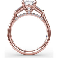 Emerald-Cut Engagement Ring Setting with Tapered Baguette Side Stones and Pavé Shank by Fana