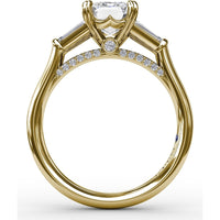 Emerald-Cut Engagement Ring Setting with Tapered Baguette Side Stones and Pavé Shank by Fana