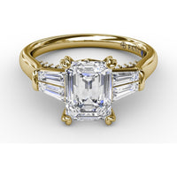 Emerald-Cut Engagement Ring Setting with Tapered Baguette Side Stones and Pavé Shank by Fana