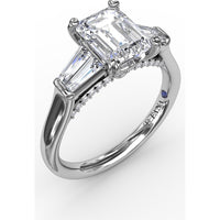 Emerald-Cut Engagement Ring Setting with Tapered Baguette Side Stones and Pavé Shank by Fana