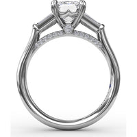 Emerald-Cut Engagement Ring Setting with Tapered Baguette Side Stones and Pavé Shank by Fana