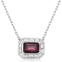Emerald Cut Garnet and Diamond Frame Pendant Necklace in 18K White Gold by Charles Krypell