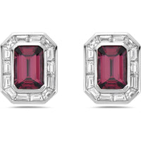 Emerald Cut Garnet and Diamond Frame Stud Earrings in 18K White Gold by Charles Krypell
