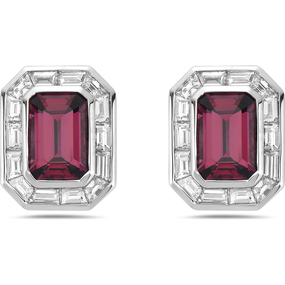 Emerald Cut Garnet and Diamond Frame Stud Earrings in 18K White Gold by Charles Krypell