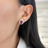 Emerald Cut Garnet and Diamond Frame Stud Earrings in 18K White Gold by Charles Krypell