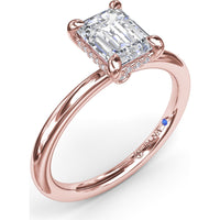 Emerald Cut Hidden Halo Diamond Engagement Ring Setting with Smooth Comfort Band by Fana