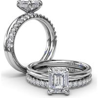 Emerald Cut Hidden Halo Diamond Engagement Ring Setting with Smooth Comfort Band by Fana