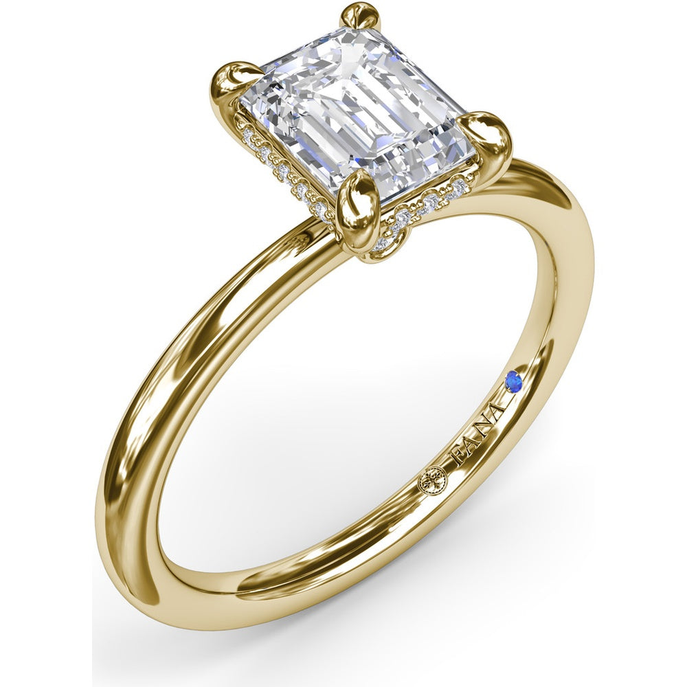 Emerald Cut Hidden Halo Diamond Engagement Ring Setting with Smooth Comfort Band by Fana