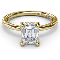 Emerald Cut Hidden Halo Diamond Engagement Ring Setting with Smooth Comfort Band by Fana
