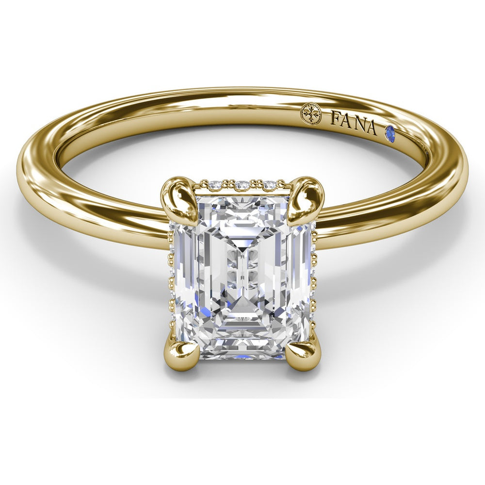 Emerald Cut Hidden Halo Diamond Engagement Ring Setting with Smooth Comfort Band by Fana