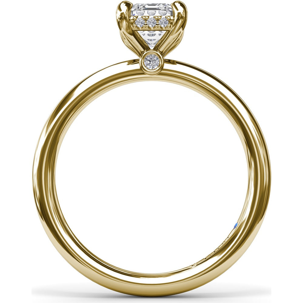 Emerald Cut Hidden Halo Diamond Engagement Ring Setting with Smooth Comfort Band by Fana