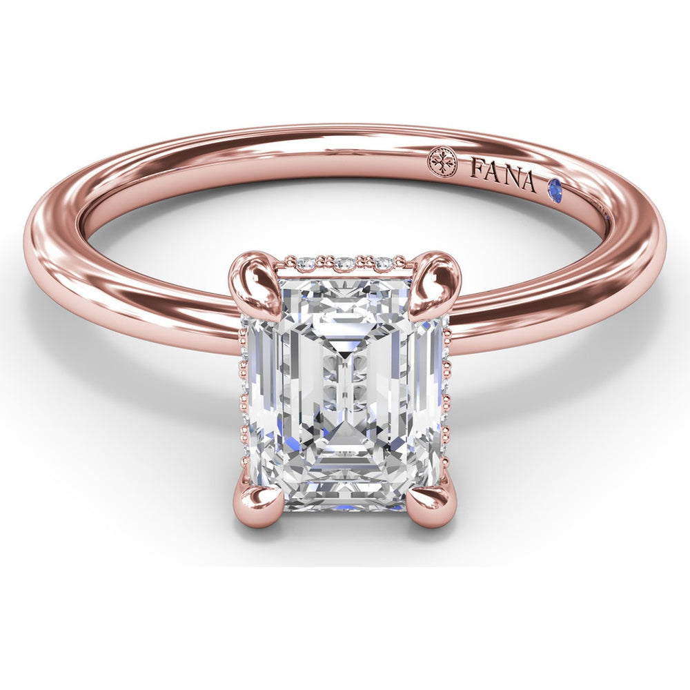 Emerald Cut Hidden Halo Diamond Engagement Ring Setting with Smooth Comfort Band by Fana
