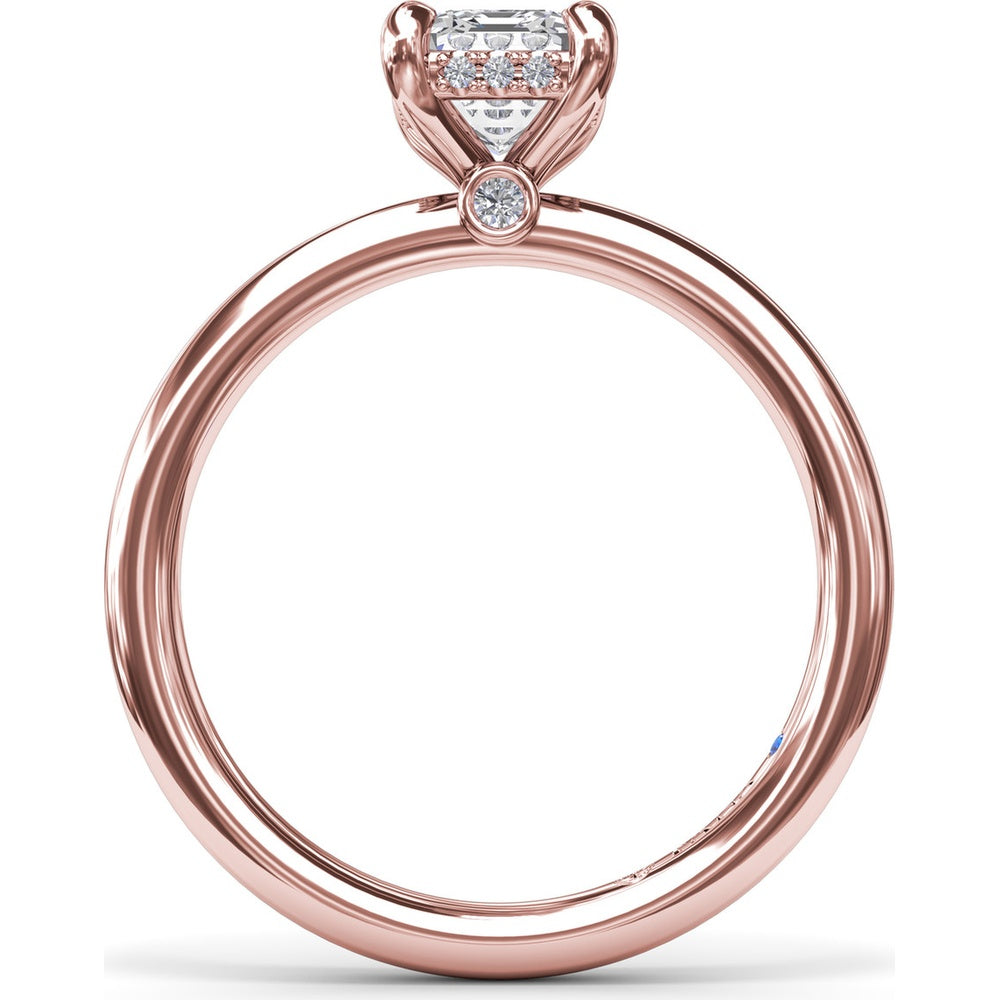 Emerald Cut Hidden Halo Diamond Engagement Ring Setting with Smooth Comfort Band by Fana