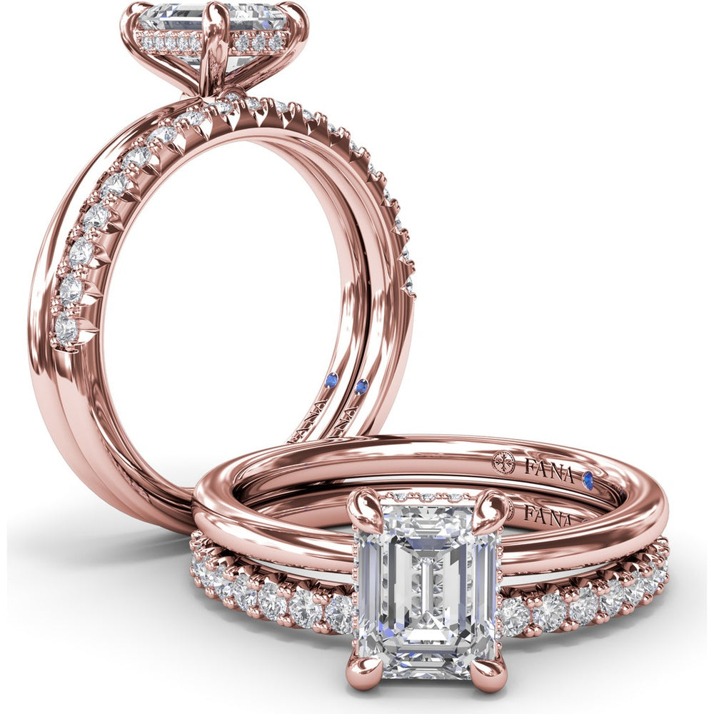 Emerald Cut Hidden Halo Diamond Engagement Ring Setting with Smooth Comfort Band by Fana