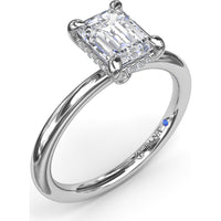 Emerald Cut Hidden Halo Diamond Engagement Ring Setting with Smooth Comfort Band by Fana