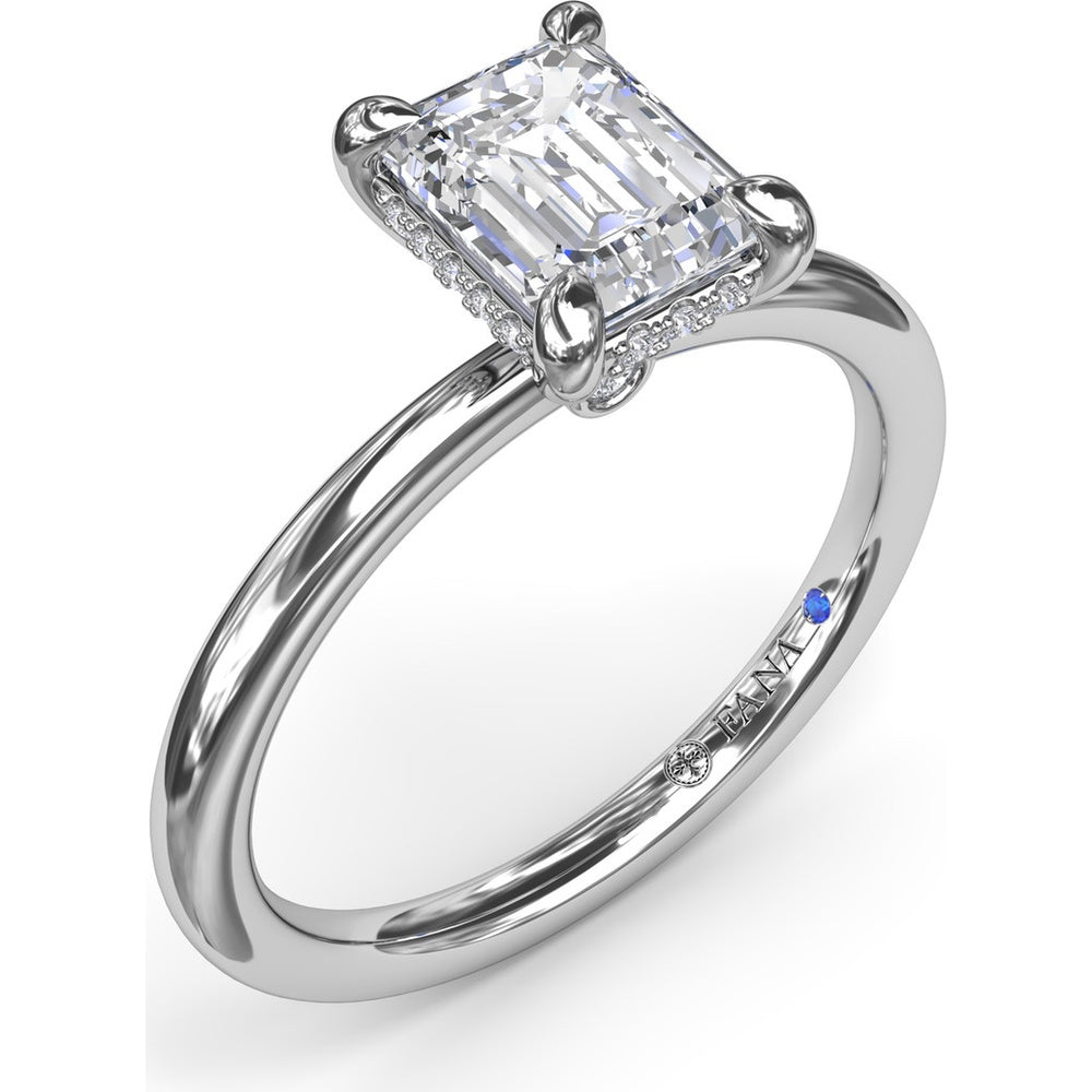 Emerald Cut Hidden Halo Diamond Engagement Ring Setting with Smooth Comfort Band by Fana