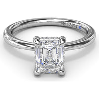 Emerald Cut Hidden Halo Diamond Engagement Ring Setting with Smooth Comfort Band by Fana