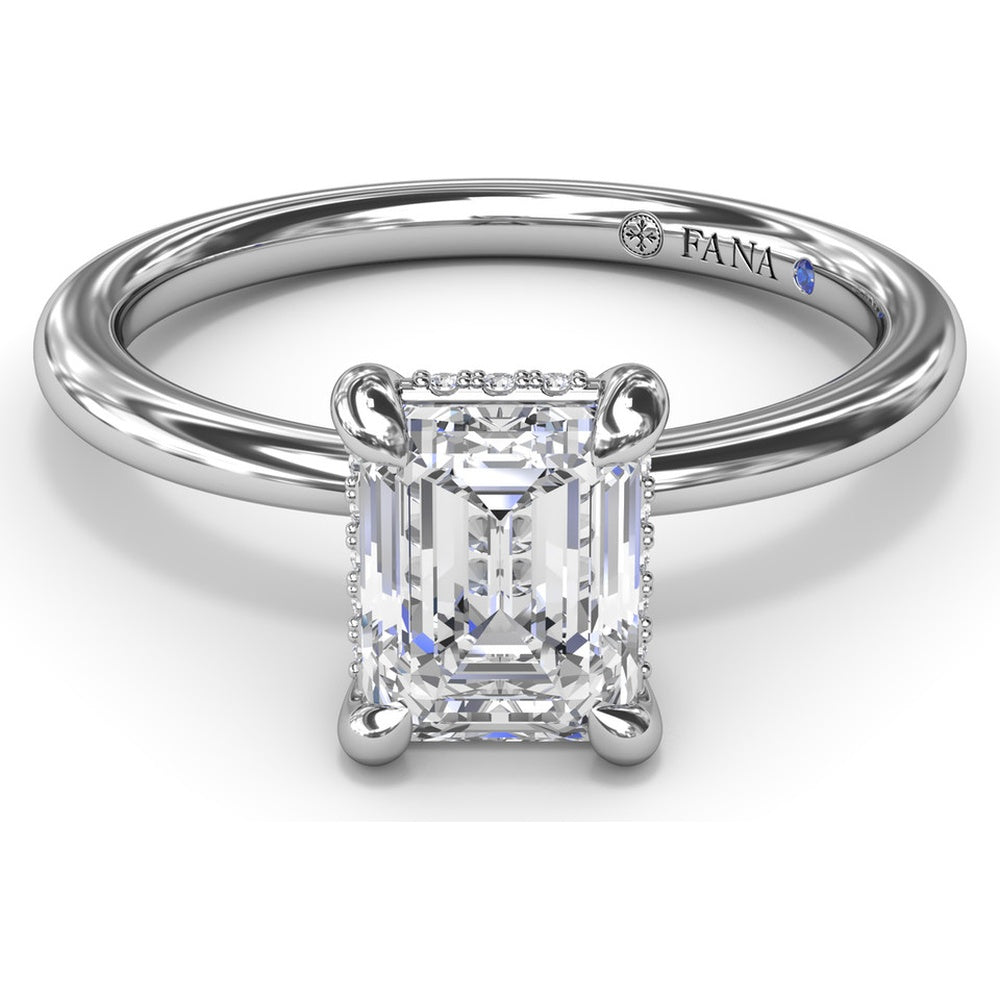 Emerald Cut Hidden Halo Diamond Engagement Ring Setting with Smooth Comfort Band by Fana