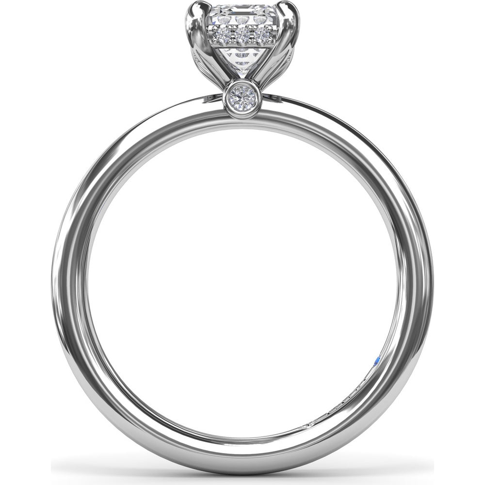 Emerald Cut Hidden Halo Diamond Engagement Ring Setting with Smooth Comfort Band by Fana
