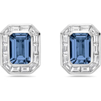 Emerald Cut London Blue Topaz and Diamond Step Frame Stud Earrings in 18K White Gold by Charles Krypell