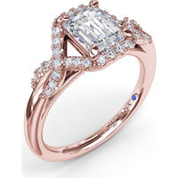 Emerald Cut Love Knot Engagement Ring Setting with Pavé Diamond Halo and Split Shank by Fana - 0.22 Carat Total Diamond Weight