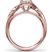 Emerald Cut Love Knot Engagement Ring Setting with Pavé Diamond Halo and Split Shank by Fana - 0.22 Carat Total Diamond Weight