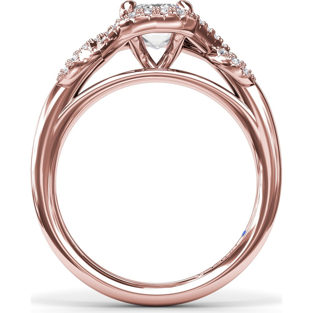Emerald Cut Love Knot Engagement Ring Setting with Pavé Diamond Halo and Split Shank by Fana - 0.22 Carat Total Diamond Weight