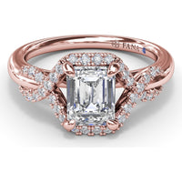 Emerald Cut Love Knot Engagement Ring Setting with Pavé Diamond Halo and Split Shank by Fana - 0.22 Carat Total Diamond Weight