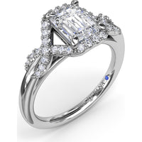 Emerald Cut Love Knot Engagement Ring Setting with Pavé Diamond Halo and Split Shank by Fana - 0.22 Carat Total Diamond Weight