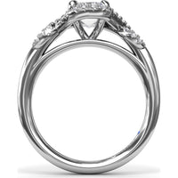 Emerald Cut Love Knot Engagement Ring Setting with Pavé Diamond Halo and Split Shank by Fana - 0.22 Carat Total Diamond Weight