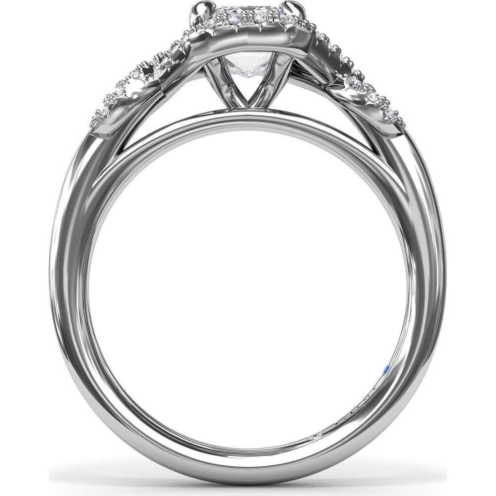 Emerald Cut Love Knot Engagement Ring Setting with Pavé Diamond Halo and Split Shank by Fana - 0.22 Carat Total Diamond Weight