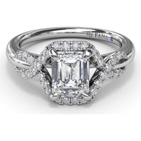 Emerald Cut Love Knot Engagement Ring Setting with Pavé Diamond Halo and Split Shank by Fana - 0.22 Carat Total Diamond Weight