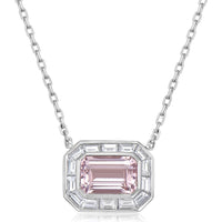 Emerald Cut Morganite and Diamond Frame Pendant Necklace in 18K White Gold by Charles Krypell