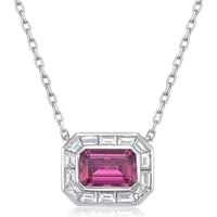 Emerald Cut Rubellite and Diamond Frame Pendant Necklace in 18K White Gold by Charles Krypell