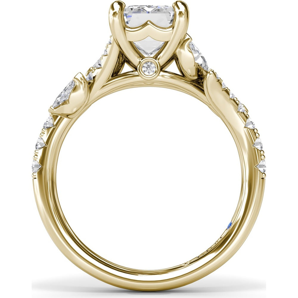 Emerald Cut Vine-Inspired Semi-Mount Engagement Ring Setting with Marquise and Round Diamonds by Fana - 0.77 Carat Total Diamond Weight