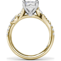 Emerald Cut Vine-Inspired Semi-Mount Engagement Ring Setting with Marquise and Round Diamonds by Fana - 0.77 Carat Total Diamond Weight