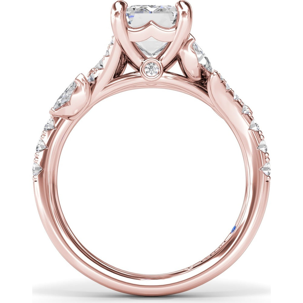 Emerald Cut Vine-Inspired Semi-Mount Engagement Ring Setting with Marquise and Round Diamonds by Fana - 0.77 Carat Total Diamond Weight