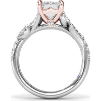 Emerald Cut Vine-Inspired Semi-Mount Engagement Ring Setting with Marquise and Round Diamonds by Fana - 0.77 Carat Total Diamond Weight