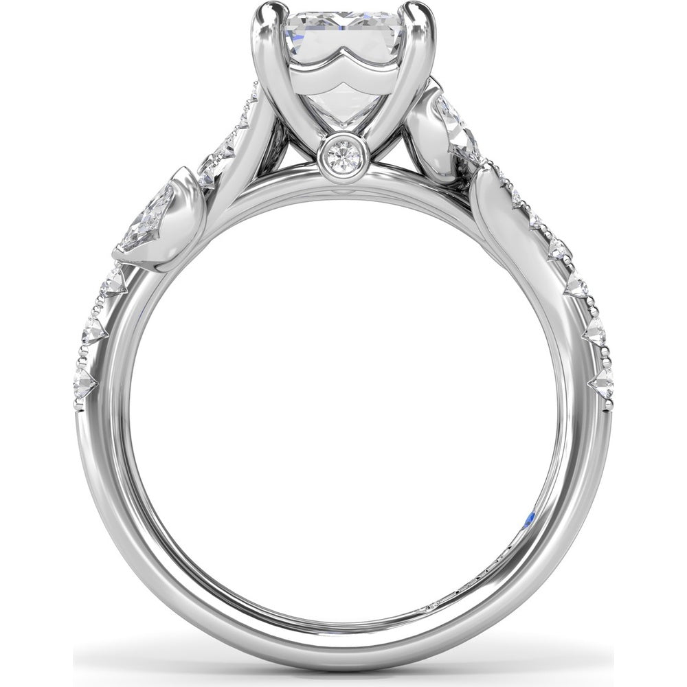 Emerald Cut Vine-Inspired Semi-Mount Engagement Ring Setting with Marquise and Round Diamonds by Fana - 0.77 Carat Total Diamond Weight