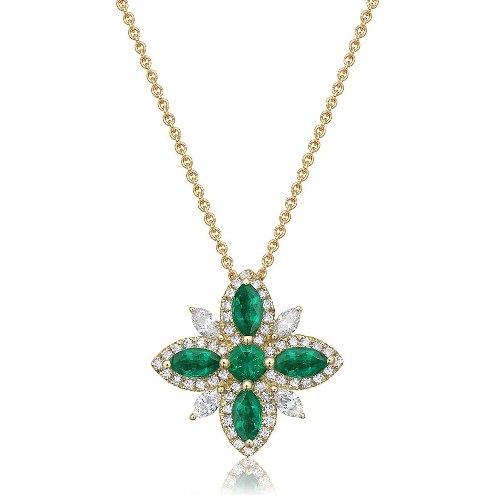 Emerald Diamond Starburst Necklace in 18K Yellow Gold by Charles Krypell