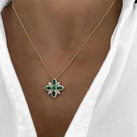 Emerald Diamond Starburst Necklace in 18K Yellow Gold by Charles Krypell