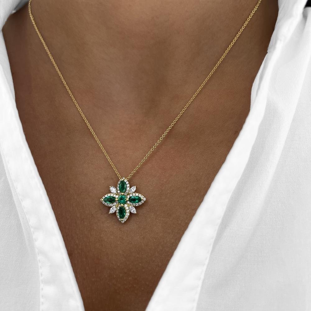 Emerald Diamond Starburst Necklace in 18K Yellow Gold by Charles Krypell