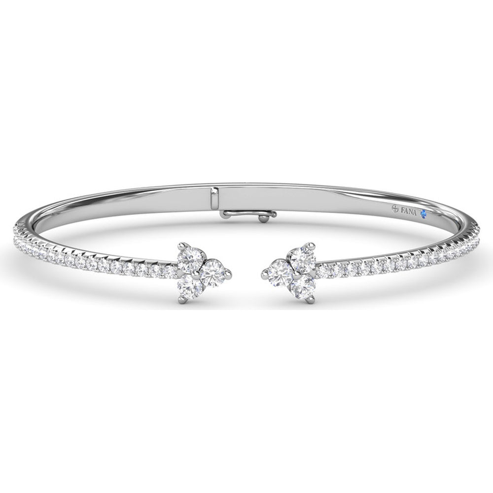Empire Open Bangle with Pavé Set Round Diamonds and Floral Cluster Ends by Fana - 1.84 Carat Total Diamond Weight