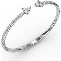 Empire Open Bangle with Pavé Set Round Diamonds and Floral Cluster Ends by Fana - 1.84 Carat Total Diamond Weight