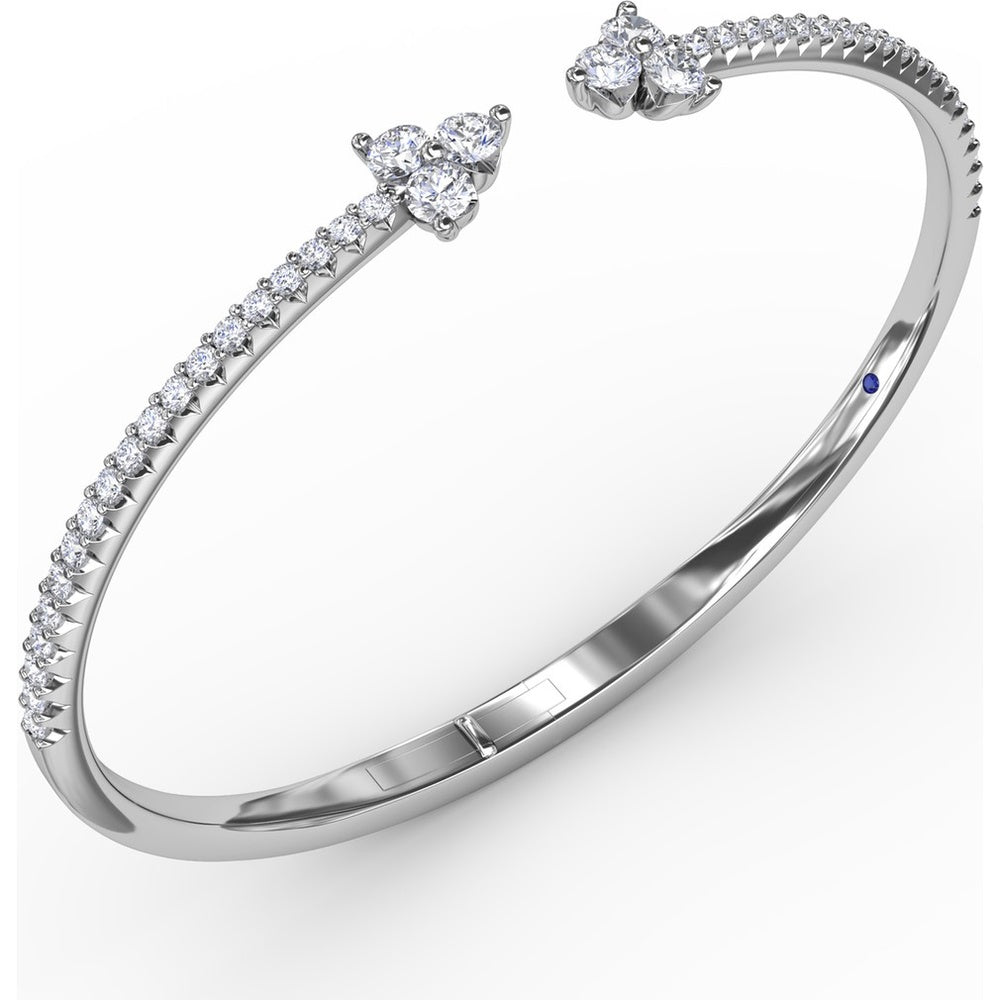 Empire Open Bangle with Pavé Set Round Diamonds and Floral Cluster Ends by Fana - 1.84 Carat Total Diamond Weight