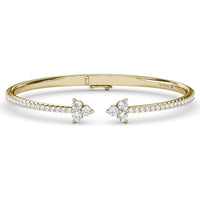 Empire Open Bangle with Pavé Set Round Diamonds and Floral Cluster Ends by Fana - 1.84 Carat Total Diamond Weight