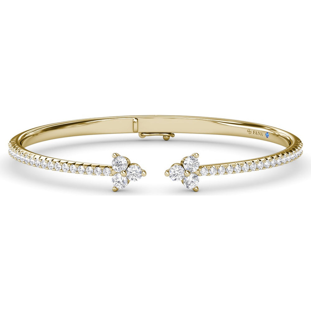 Empire Open Bangle with Pavé Set Round Diamonds and Floral Cluster Ends by Fana - 1.84 Carat Total Diamond Weight
